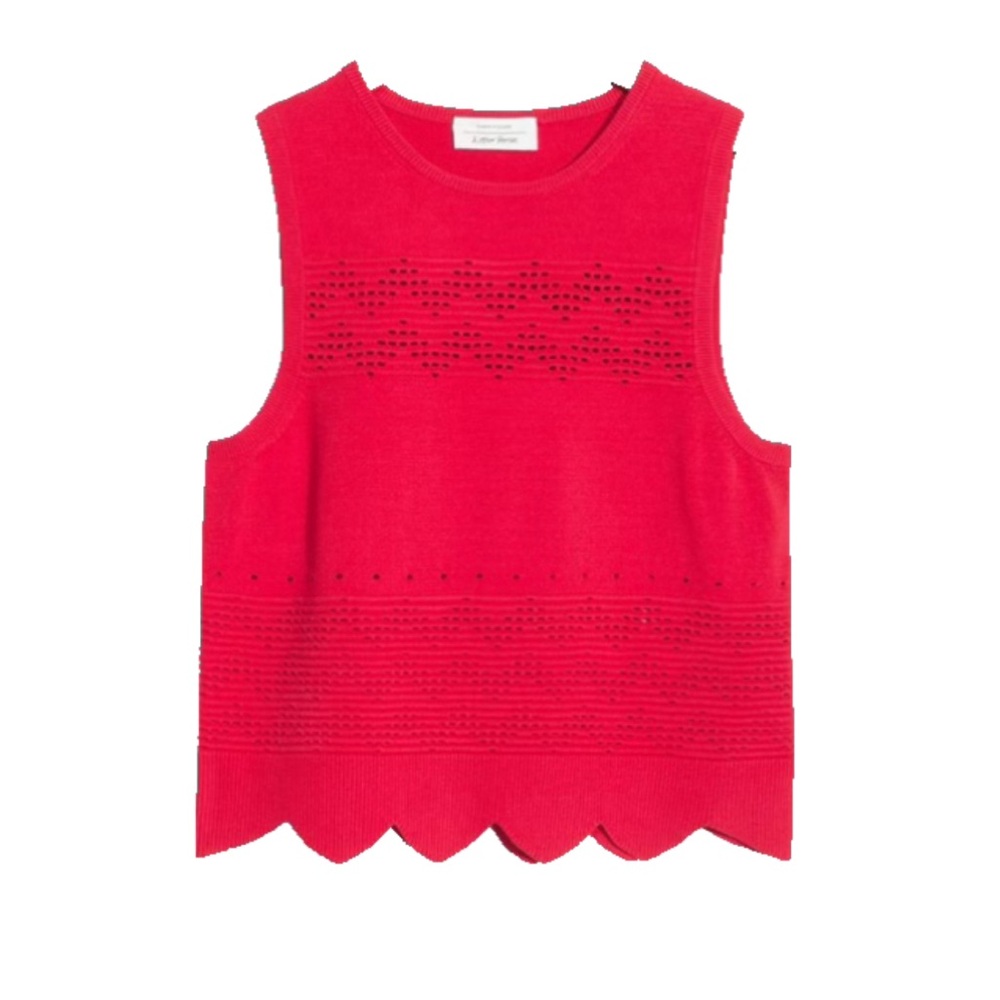 & Other Stories Red Knit Tank Top with Scalloped Hem